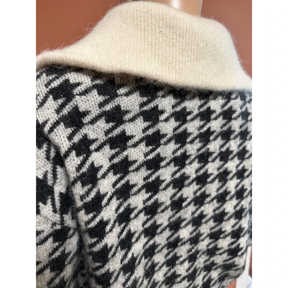 Paris‎ Atelier & Other Stories Houndstooth Alpaca Blend Half Zip Sweater small